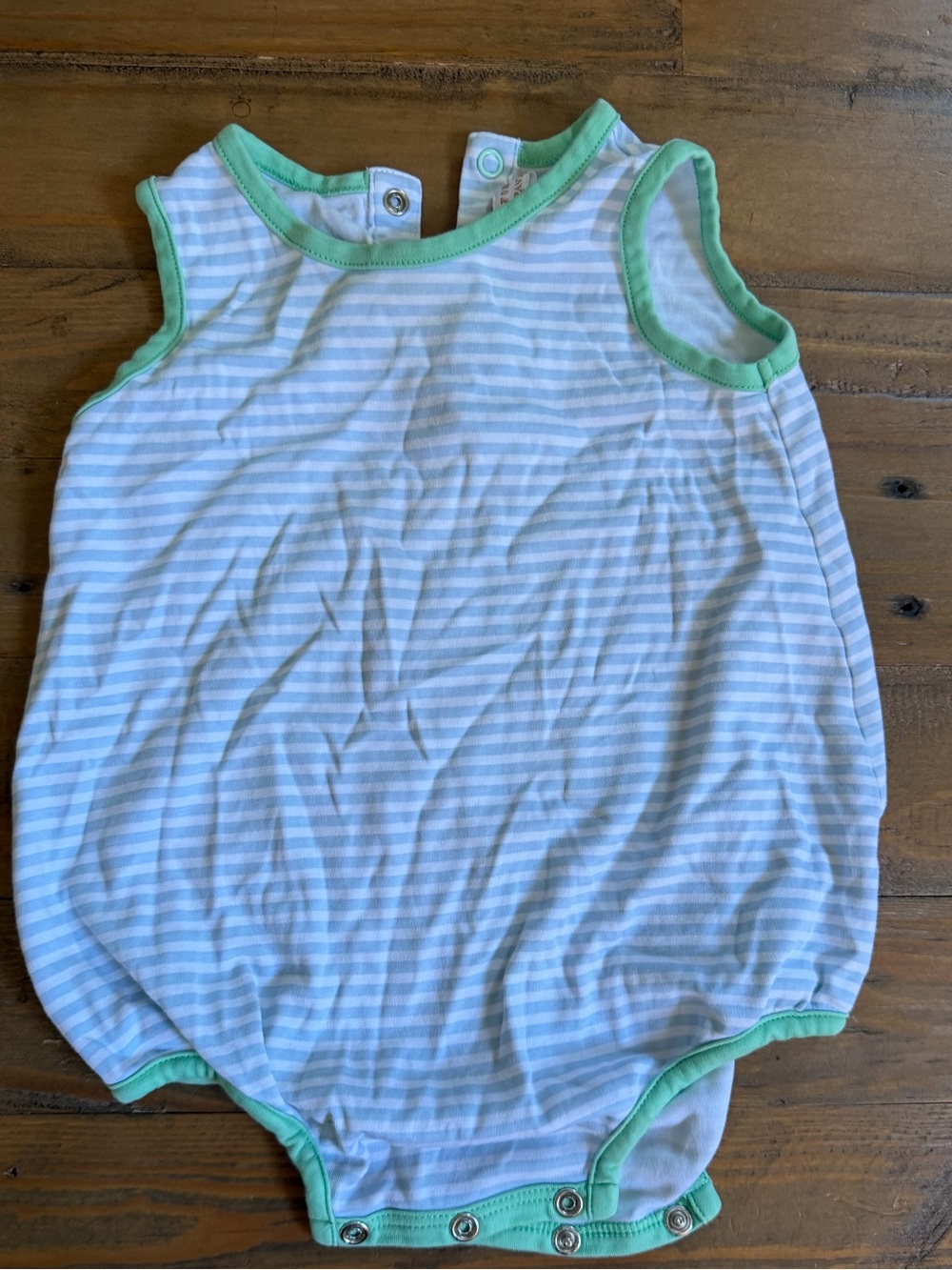 The Beaufort Bonnet Company Striped Sleeveless Bubble Romper in White and Green